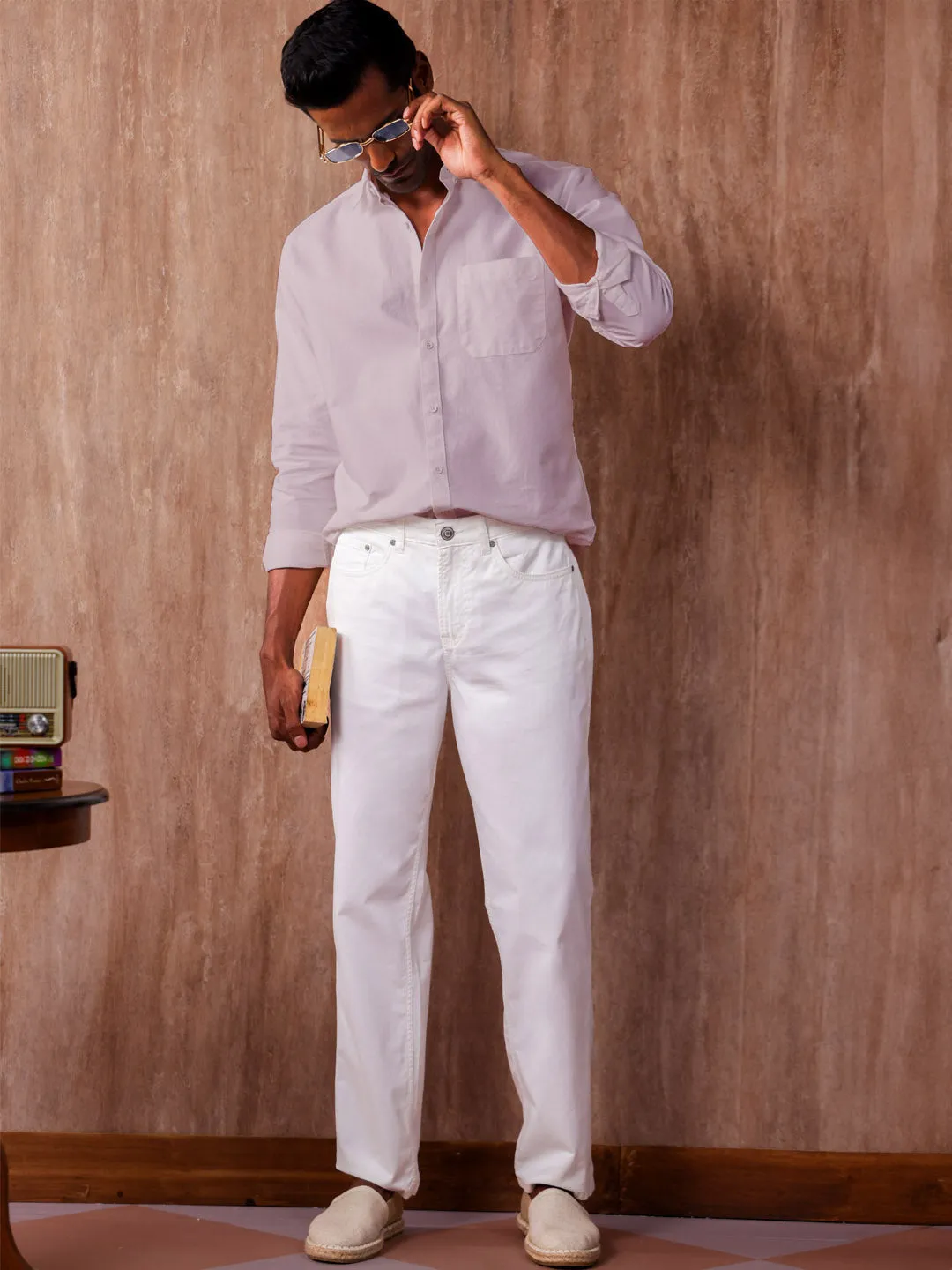 5-Pocket White Stretch Cotton Chinos - Move