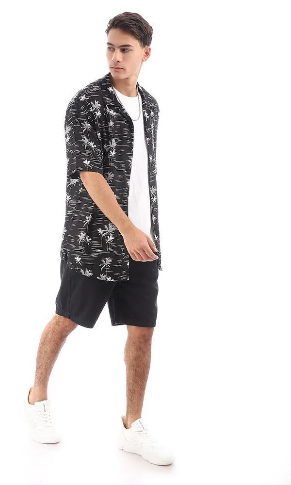 94898 Shor Sleeves Palms Black Summer Shirts