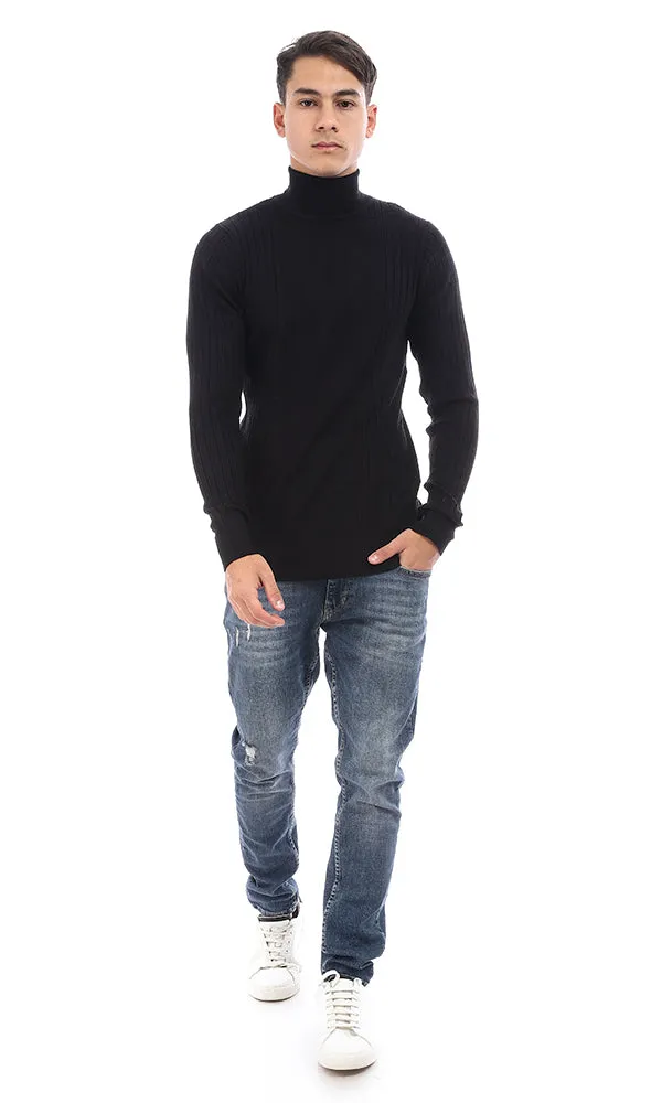 96399 Turtle Neck Solid Long Sleeves Pullover - Black