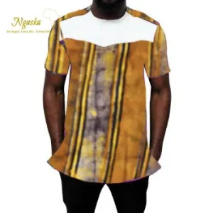 African Ankara Short Sleeves Shirt for Men - Brown Stripes Batik (SSM3)