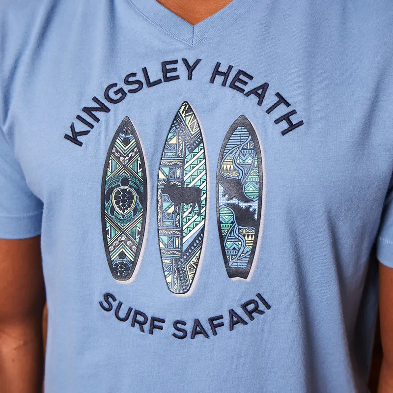 African Surf Safari V-Neck Tee Perriwinkle