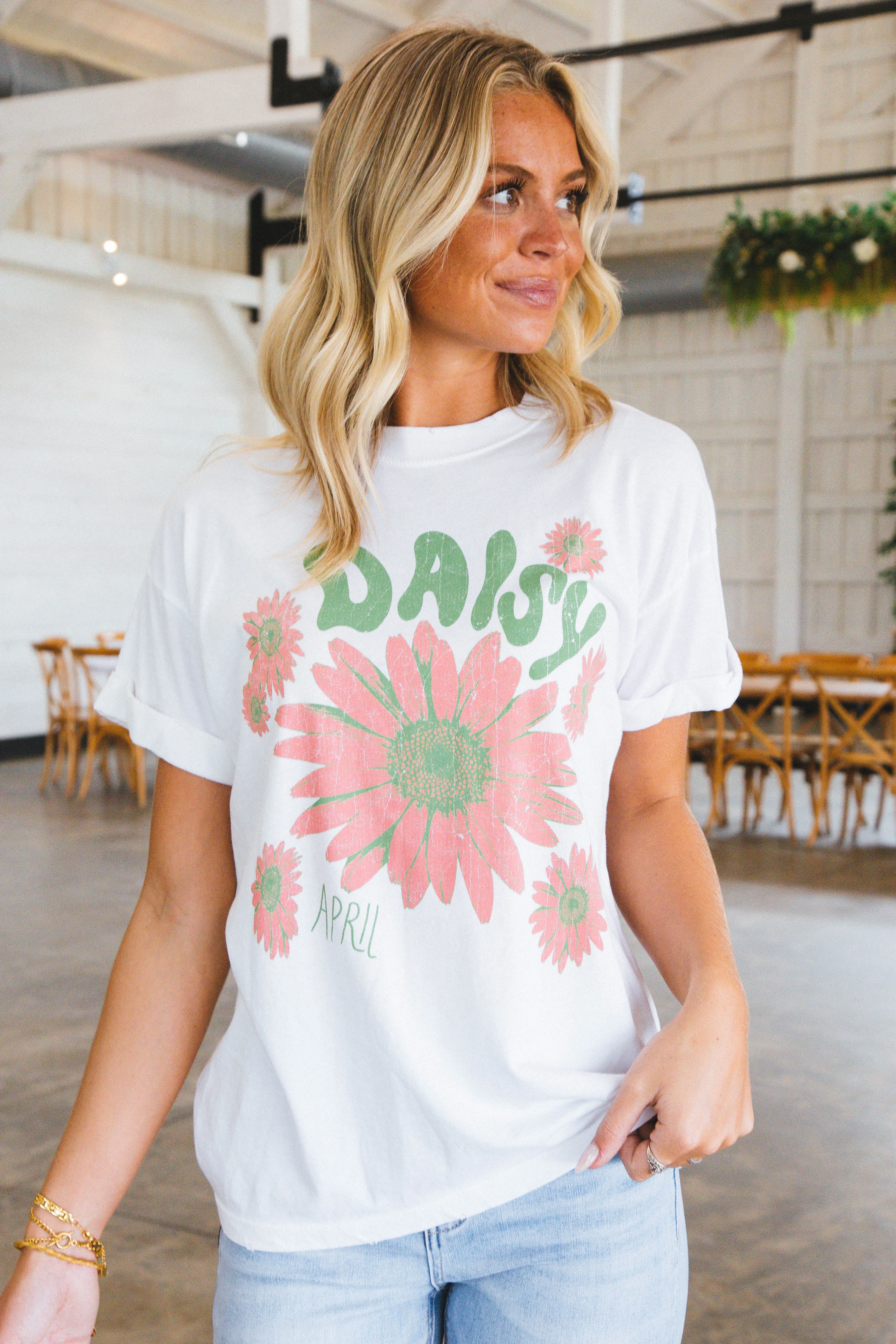 April Daisy Graphic Tee, Vintage White | Girl Dangerous