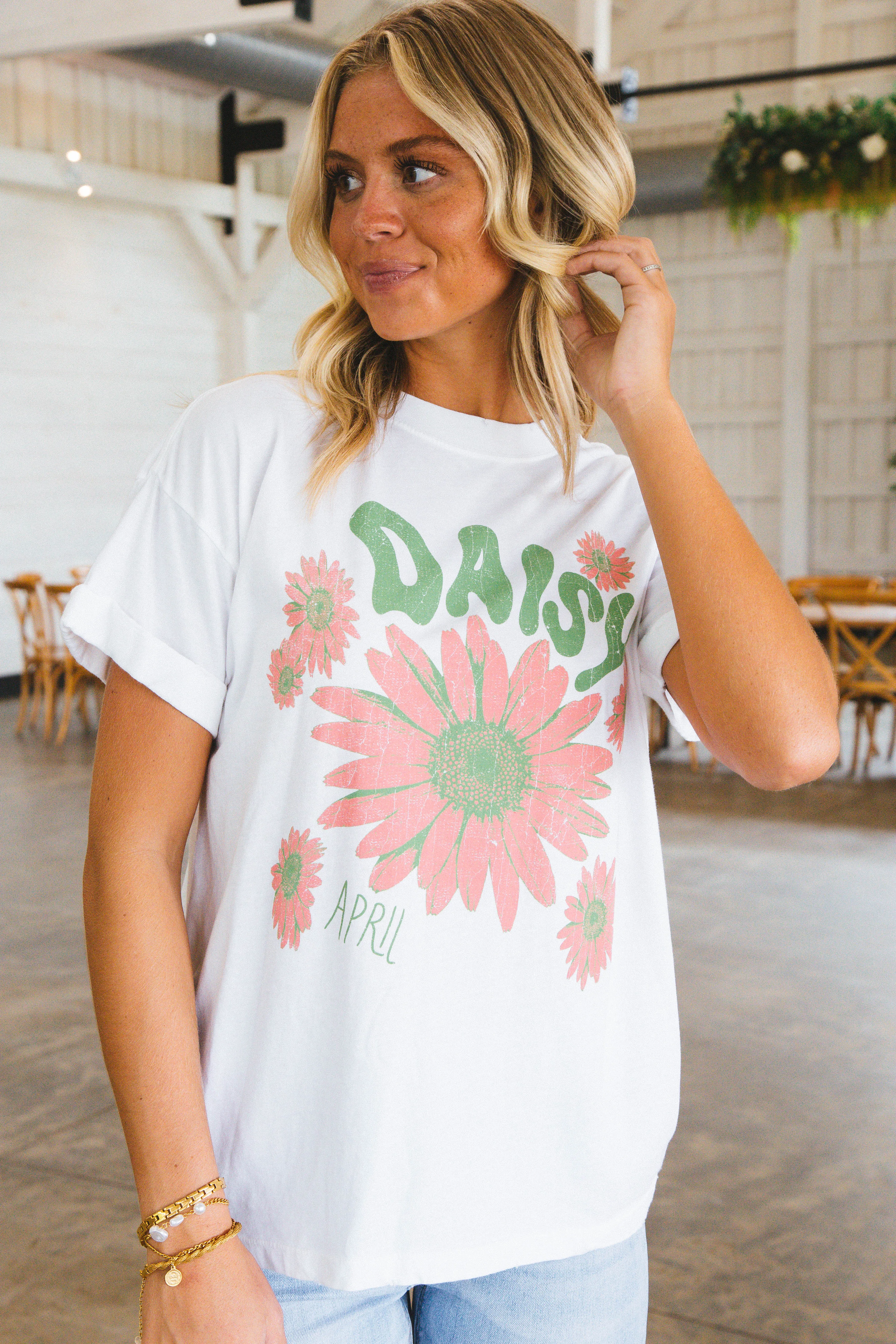 April Daisy Graphic Tee, Vintage White | Girl Dangerous