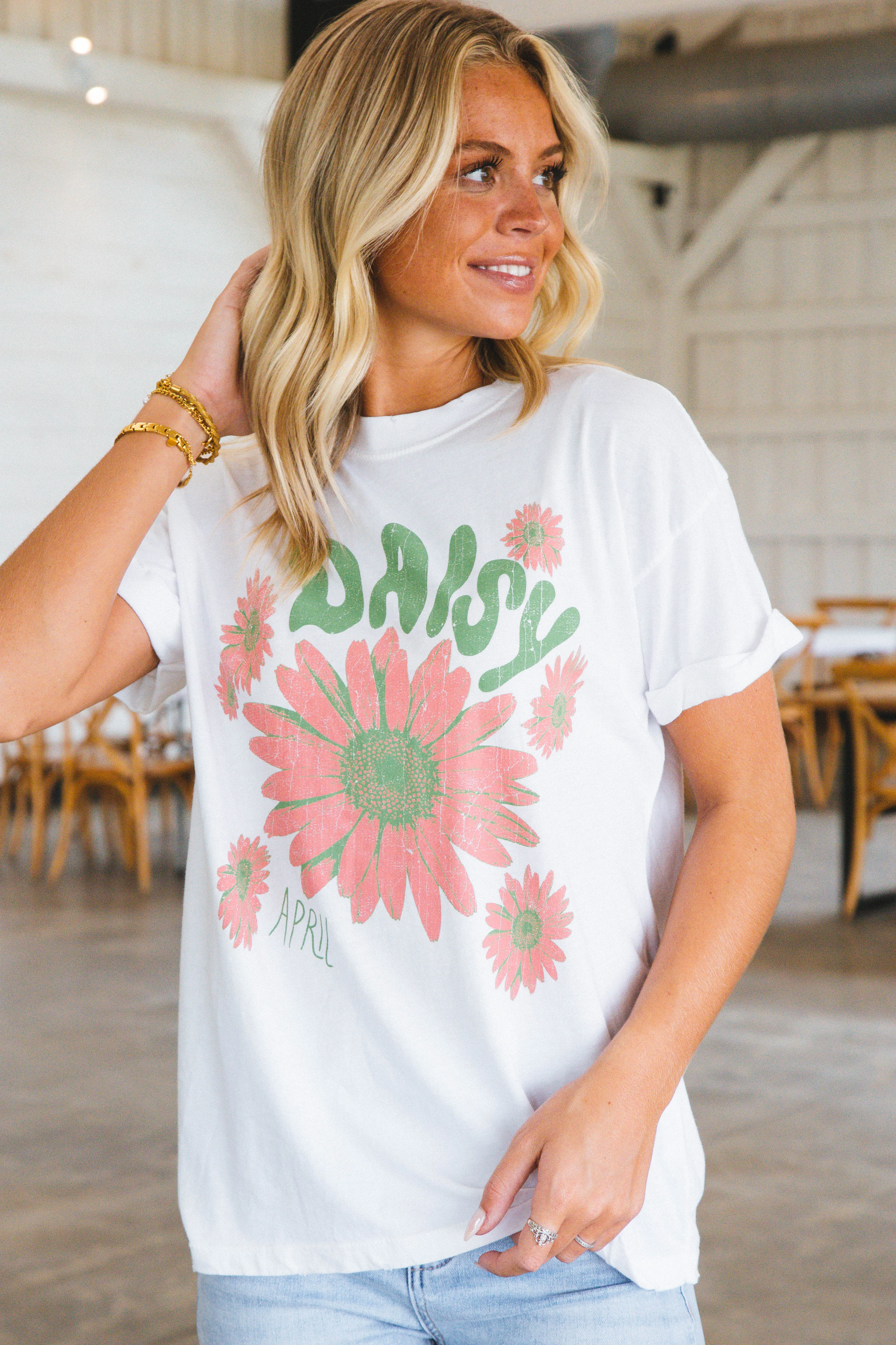 April Daisy Graphic Tee, Vintage White | Girl Dangerous