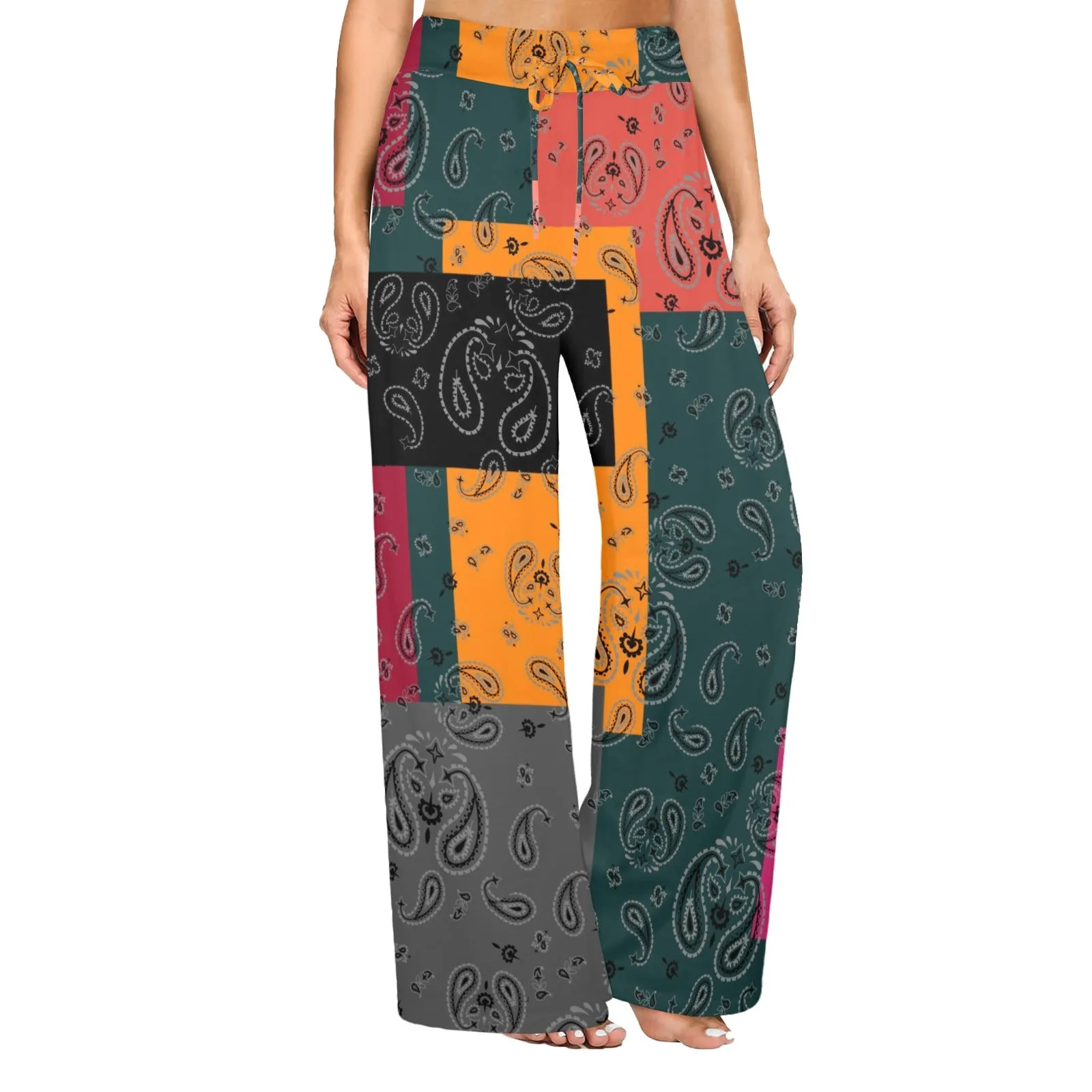 bandana print calico yoga_leggings_template-Recovered-Recovered copy Women's Wide Leg Lounge Pants (Model L77)