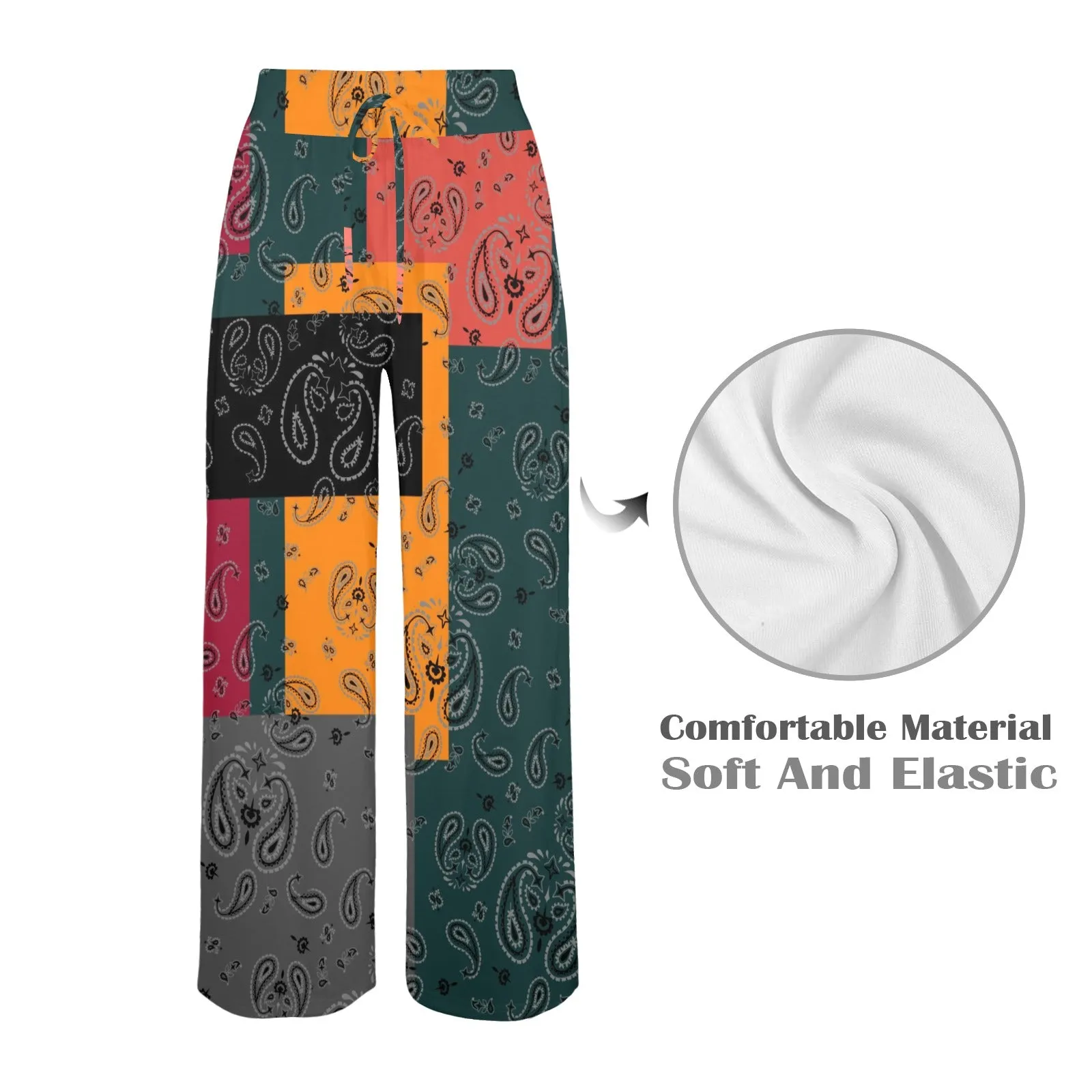 bandana print calico yoga_leggings_template-Recovered-Recovered copy Women's Wide Leg Lounge Pants (Model L77)