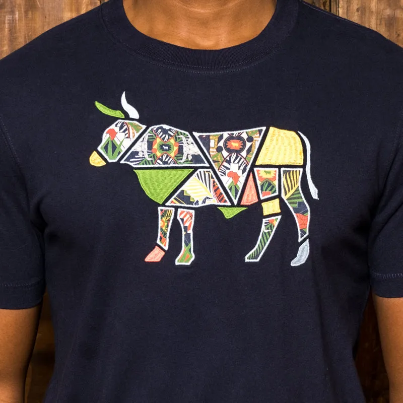 Basotho Applique Nguni Crew Tee Midnight