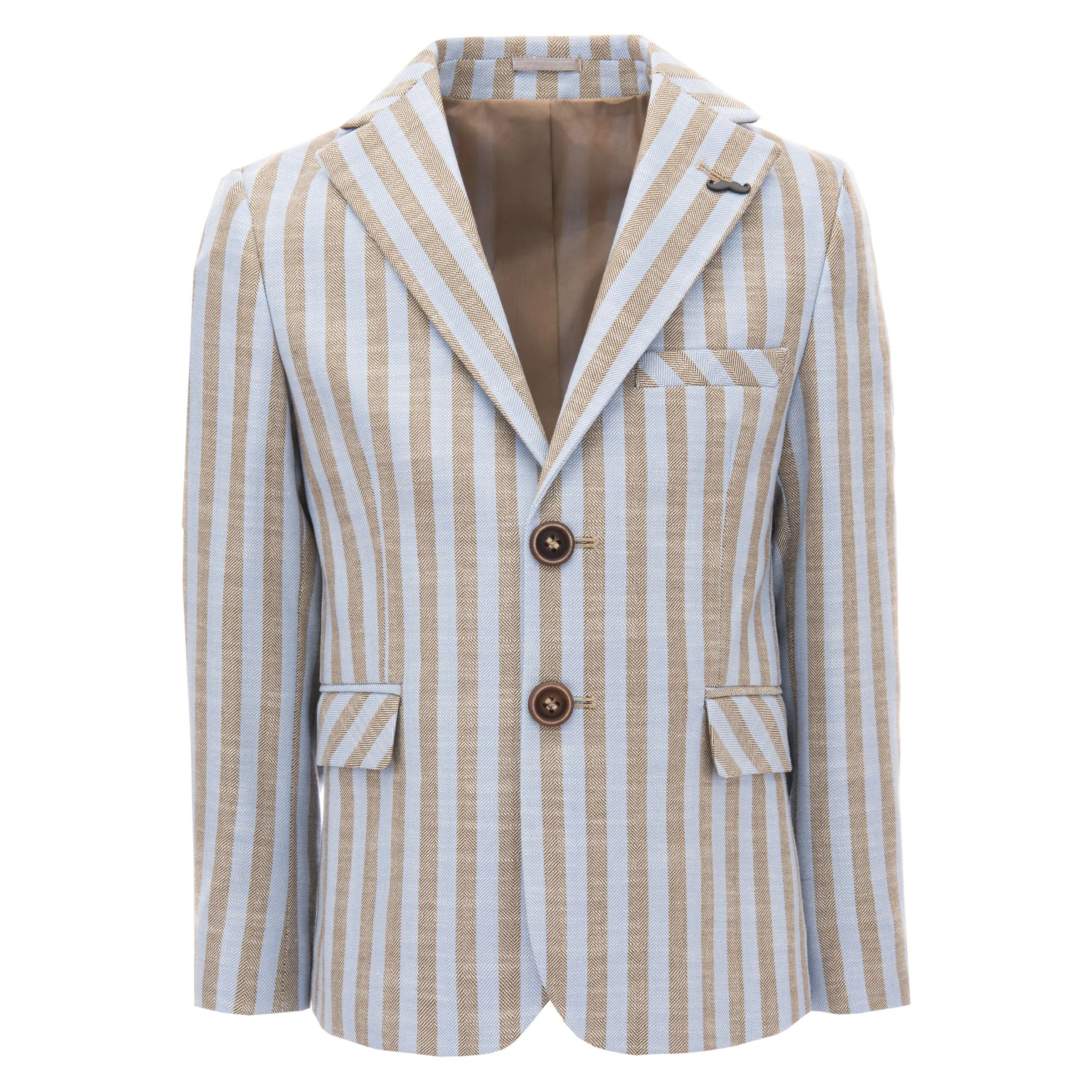 Beige Striped Peak Lapel Blazer