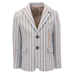 Beige Striped Peak Lapel Blazer