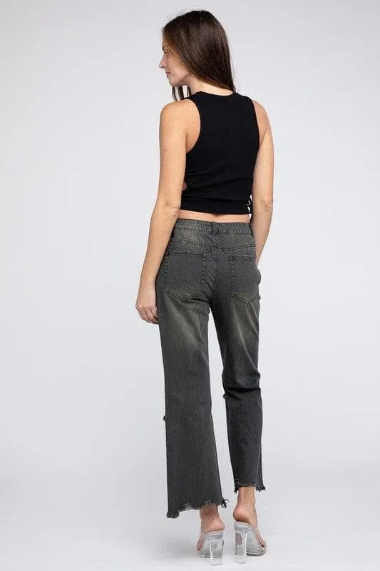 BiBi Distressed Vintage Washed Wide Leg Pants