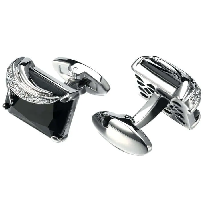 Blue & Black Glass Crystal Business Swank Cufflinks