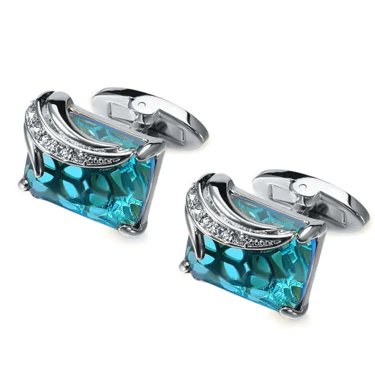 Blue & Black Glass Crystal Business Swank Cufflinks