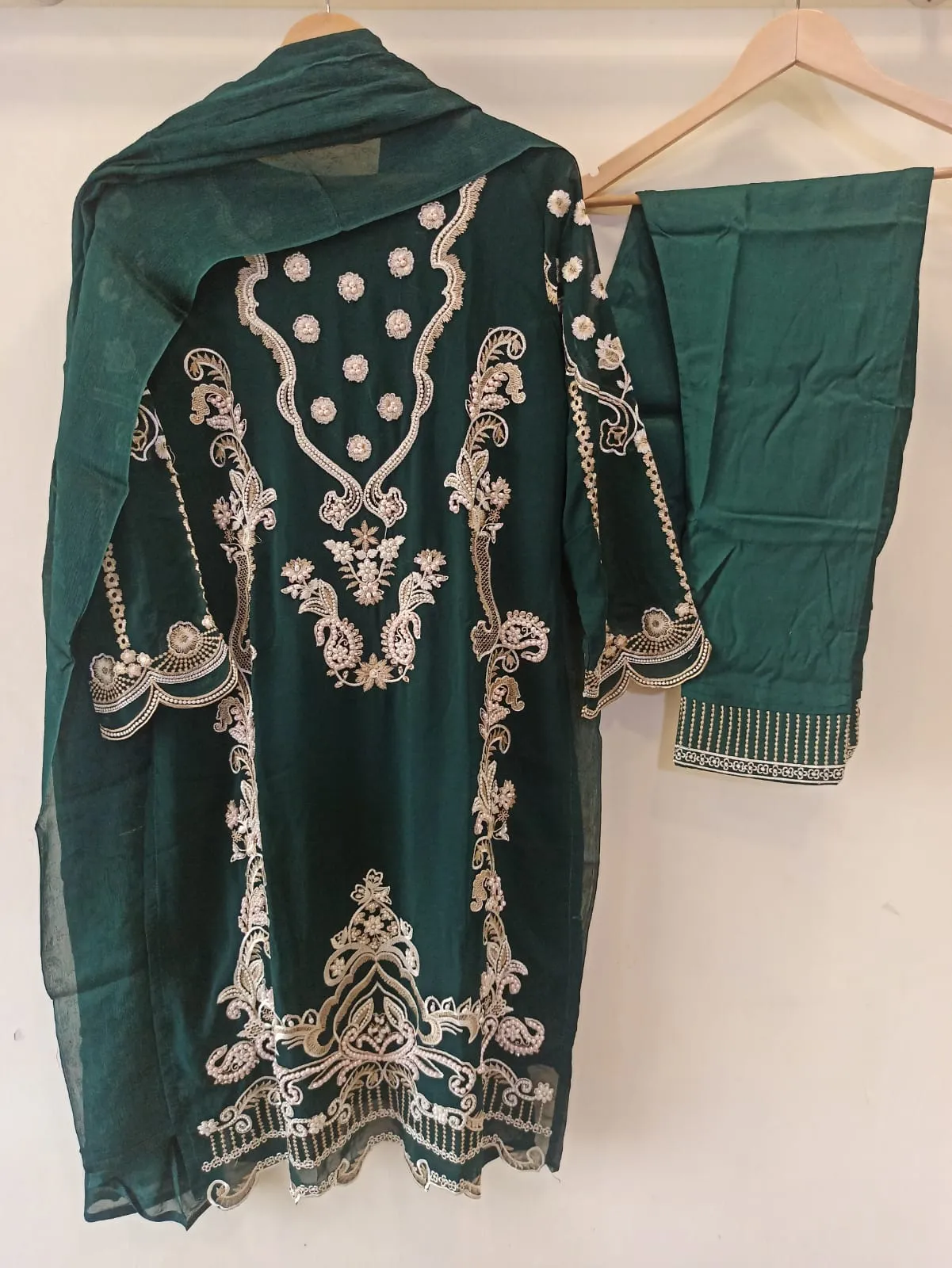 Bottle Green Pearl work Tunic