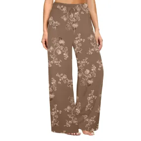 brown tone floral print Women's Wide Leg Lounge Pants (Model L77)