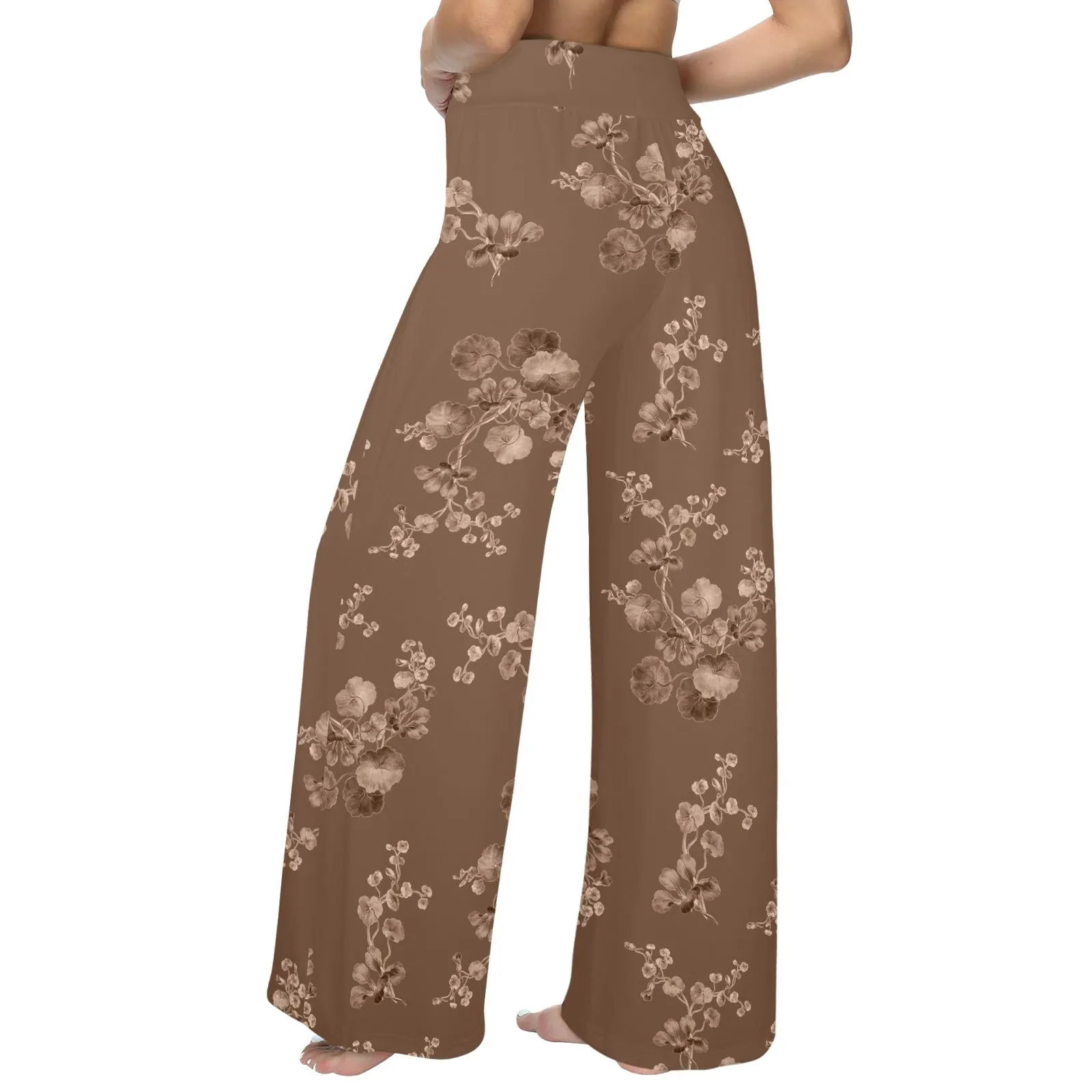 brown tone floral print Women's Wide Leg Lounge Pants (Model L77)