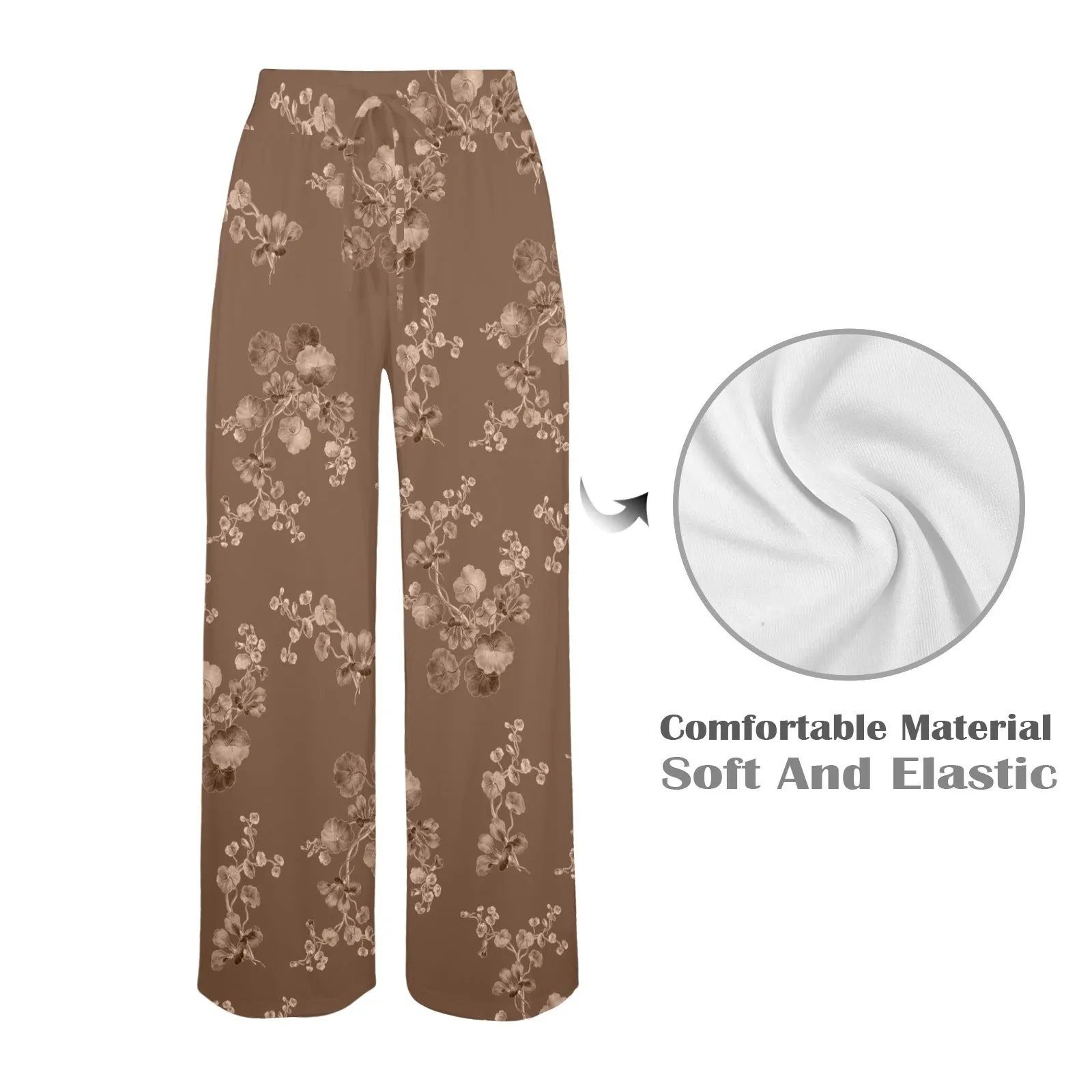 brown tone floral print Women's Wide Leg Lounge Pants (Model L77)