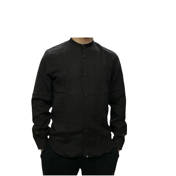 Censured men's linen shirt with mandarin collar SM3693T LISM90 black