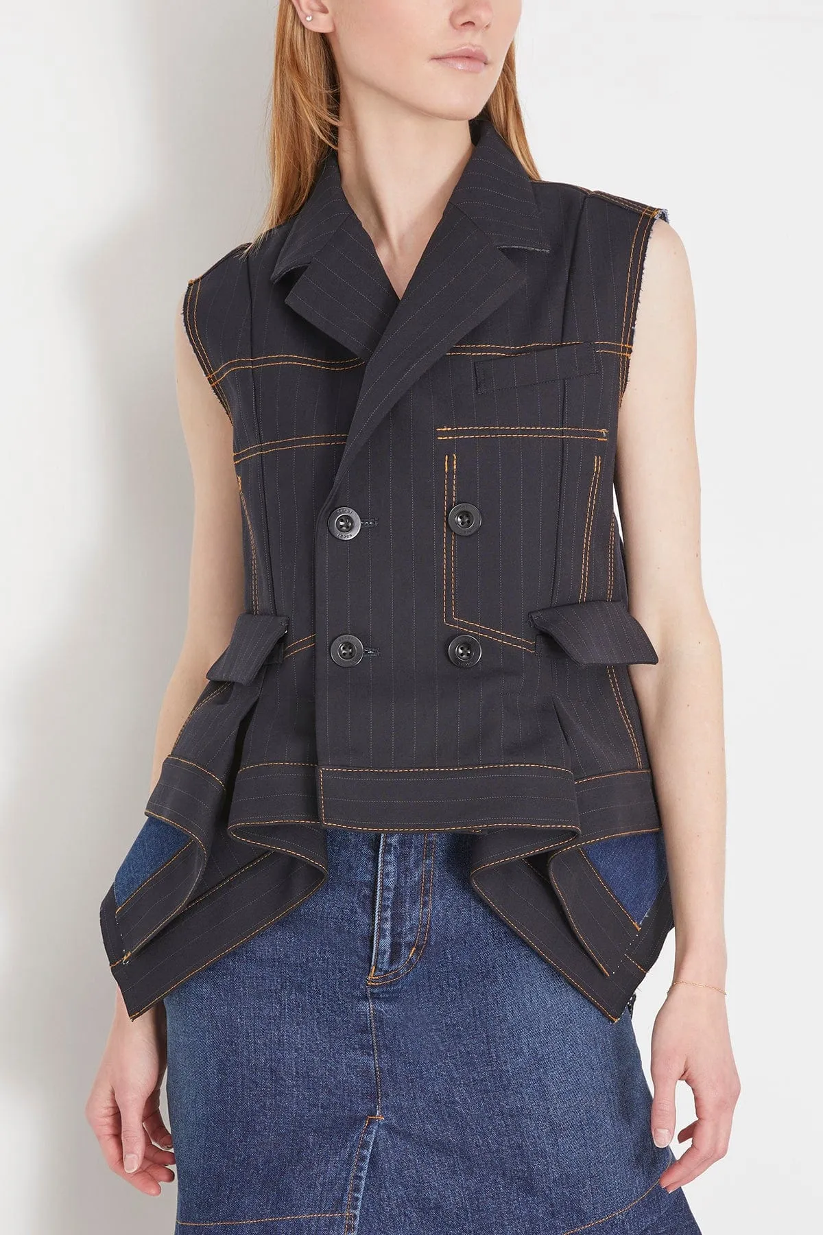 Chalk Stripe Bonding Vest in Navy