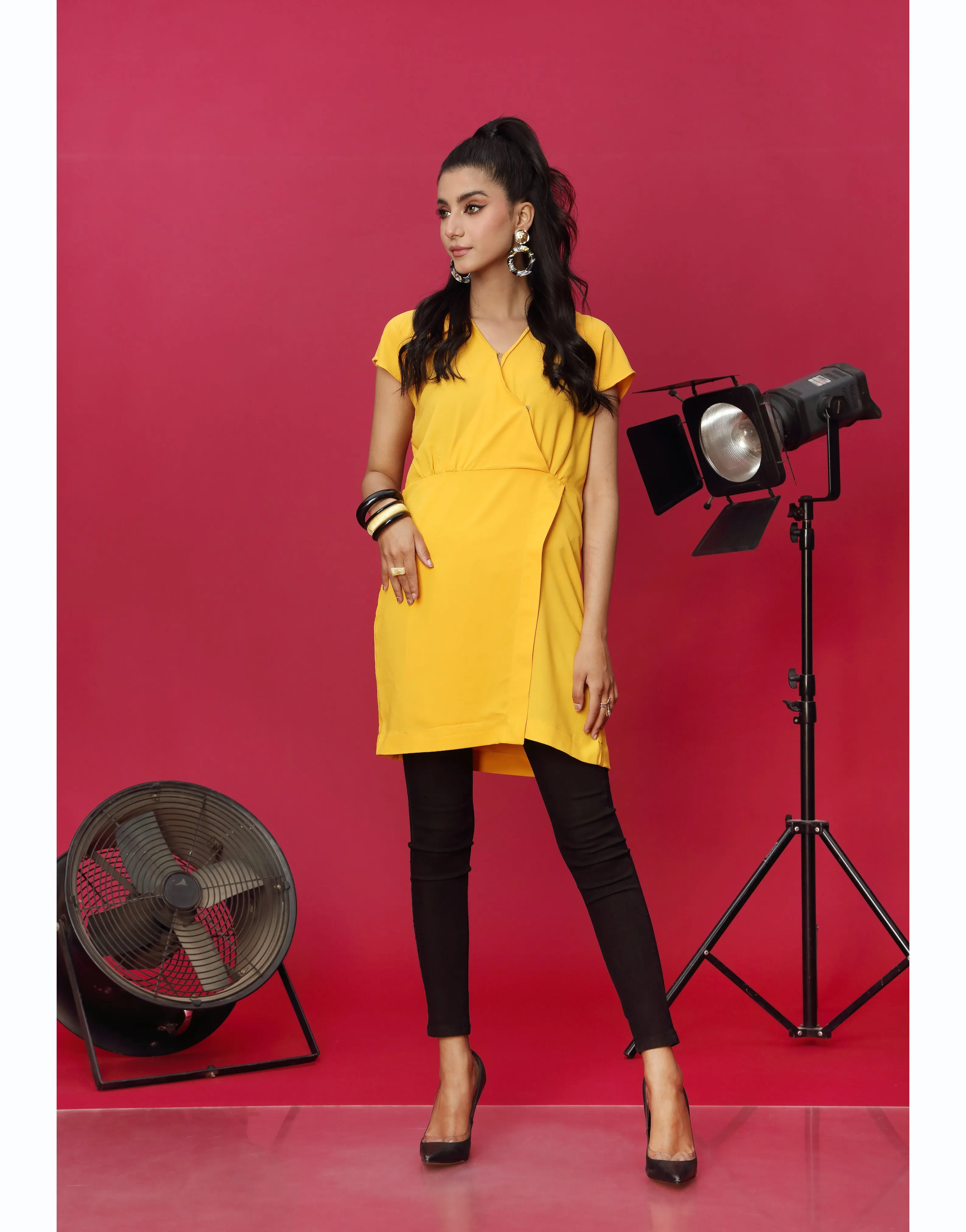 Collar Neck Long Top in Yellow