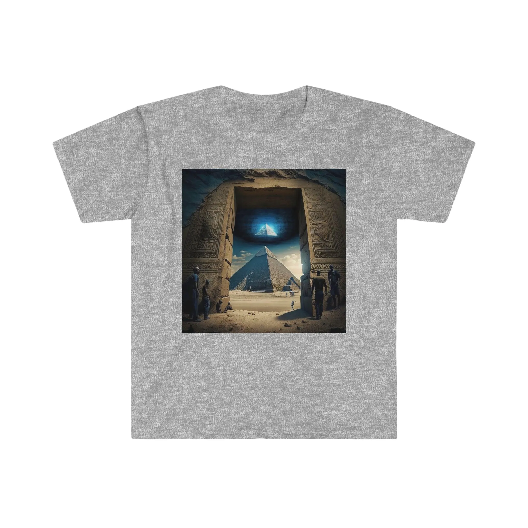 Cosmic Witnesses: Psychedelic Ai Art Men's and Women's Unisex T-Shirt for Festival and Street Wear Pyramids v6.1