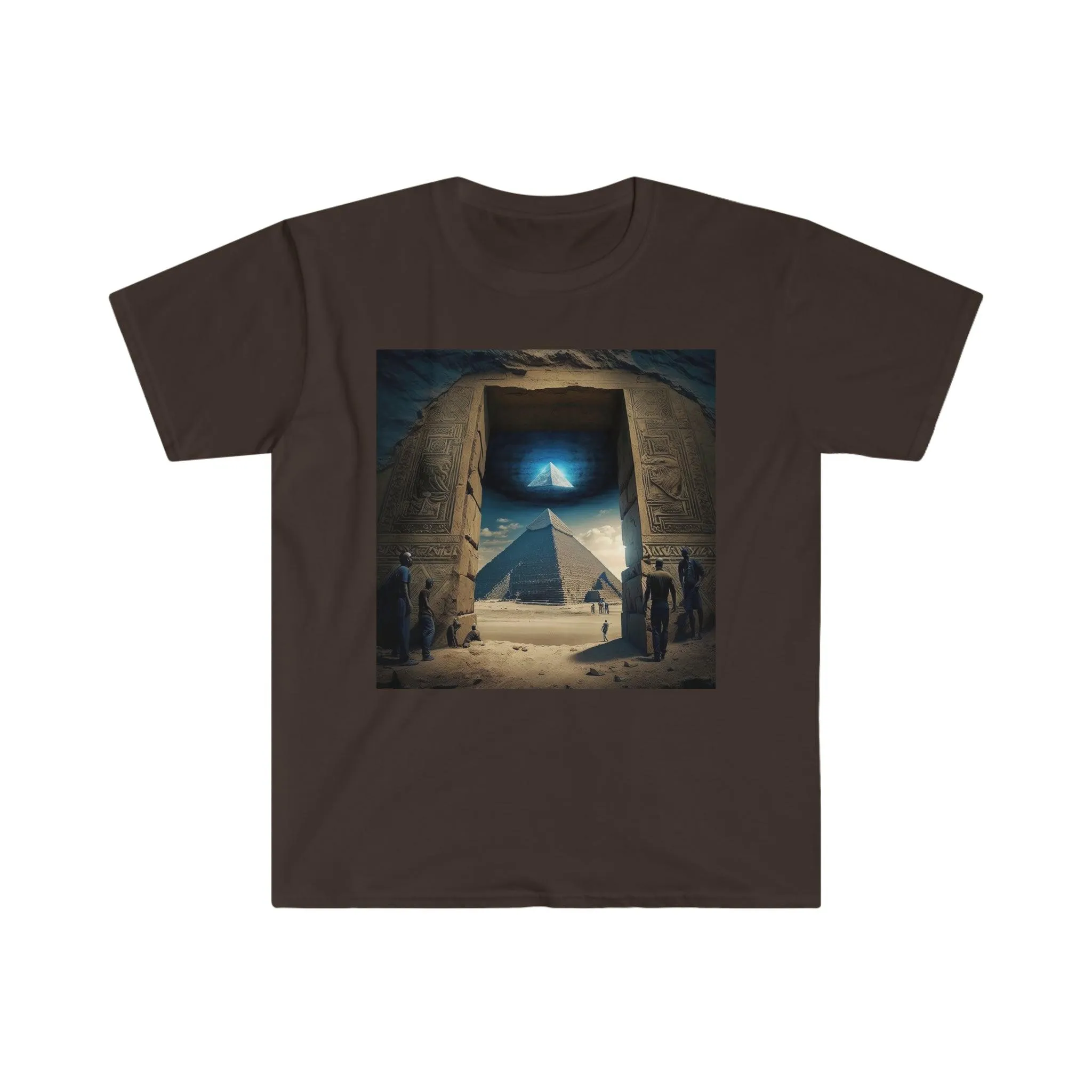 Cosmic Witnesses: Psychedelic Ai Art Men's and Women's Unisex T-Shirt for Festival and Street Wear Pyramids v6.1