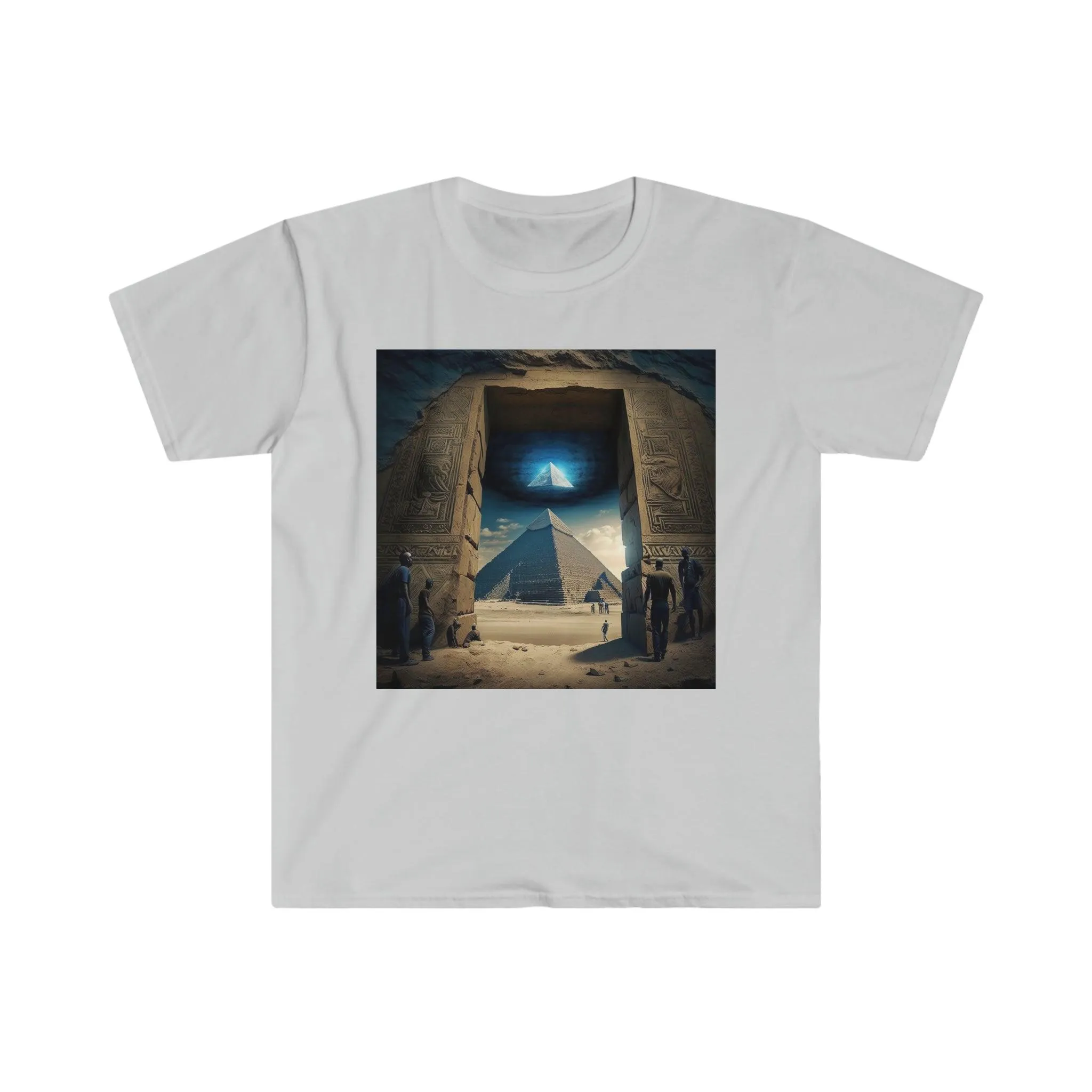 Cosmic Witnesses: Psychedelic Ai Art Men's and Women's Unisex T-Shirt for Festival and Street Wear Pyramids v6.1