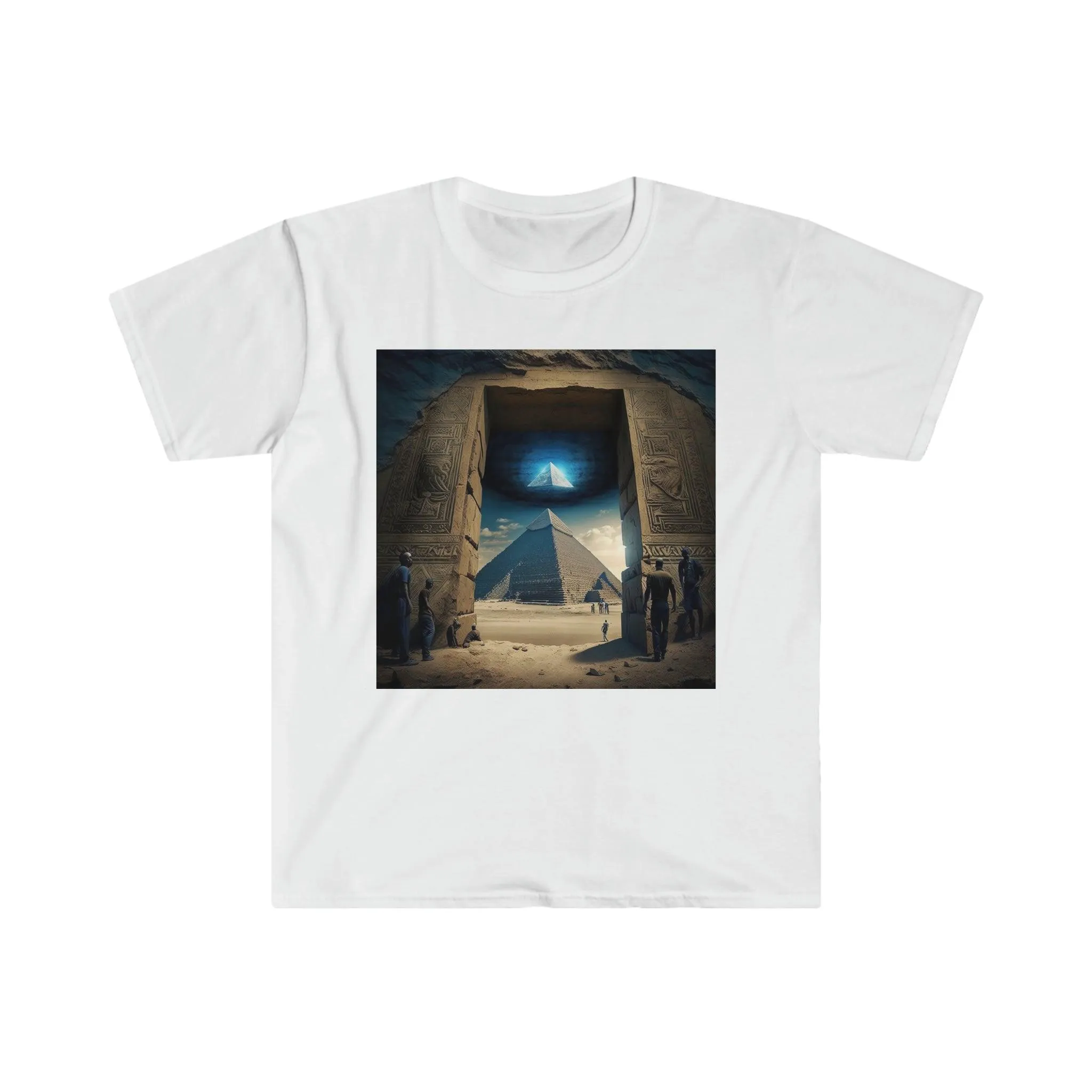 Cosmic Witnesses: Psychedelic Ai Art Men's and Women's Unisex T-Shirt for Festival and Street Wear Pyramids v6.1