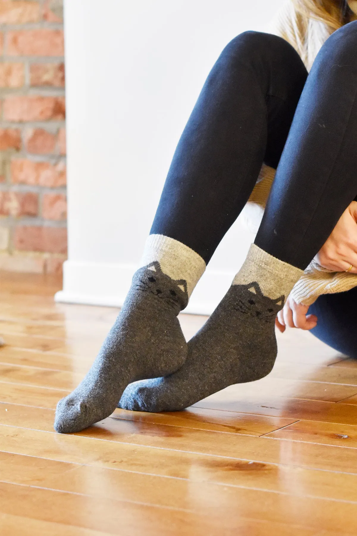 Cozy and Warm | Wool Socks | Grey Cat