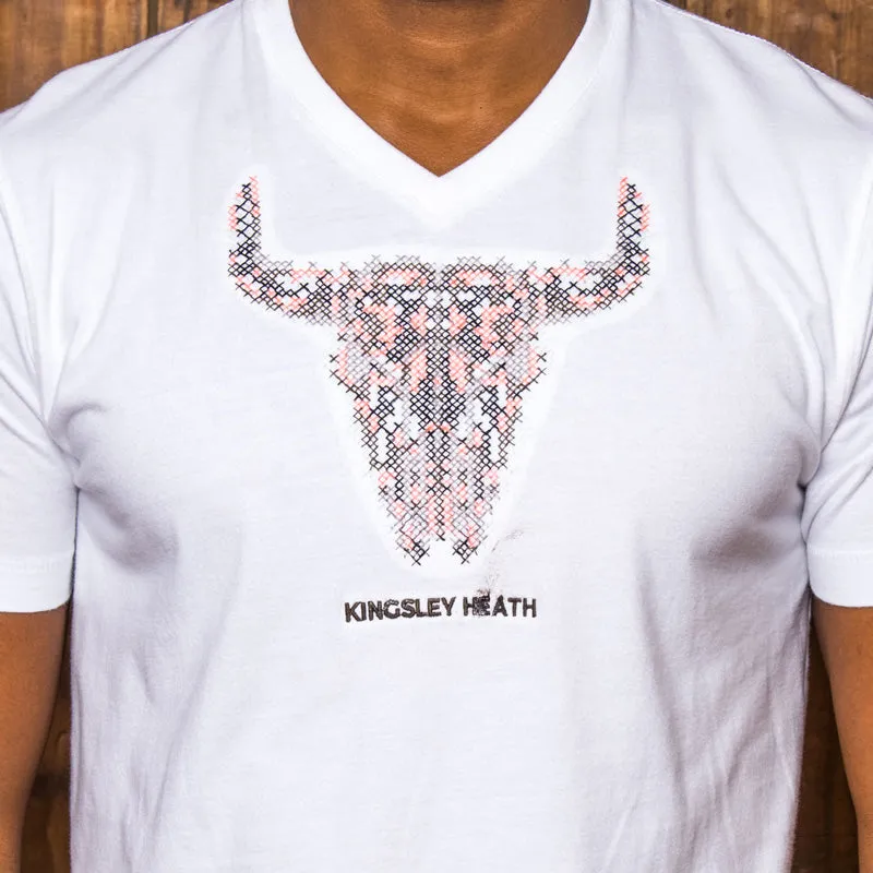 Crosshatch Skull V Neck Tee Pelican