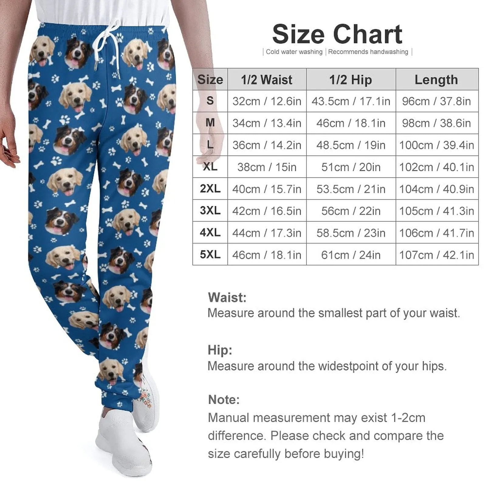 Custom Face Pet Foot Print Unisex Sweatpants for Christmas Personalized Closed Bottom Casual Joggers