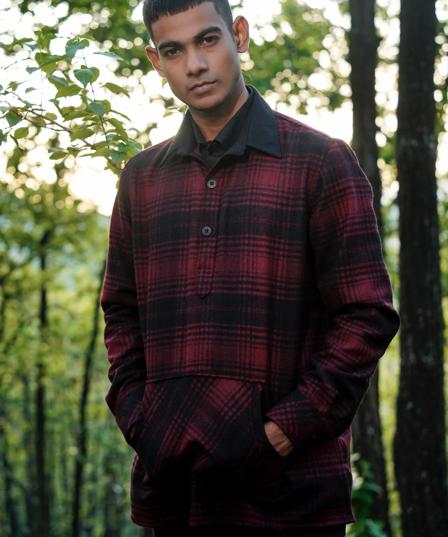 Deep Red Woollen Popover Shirt