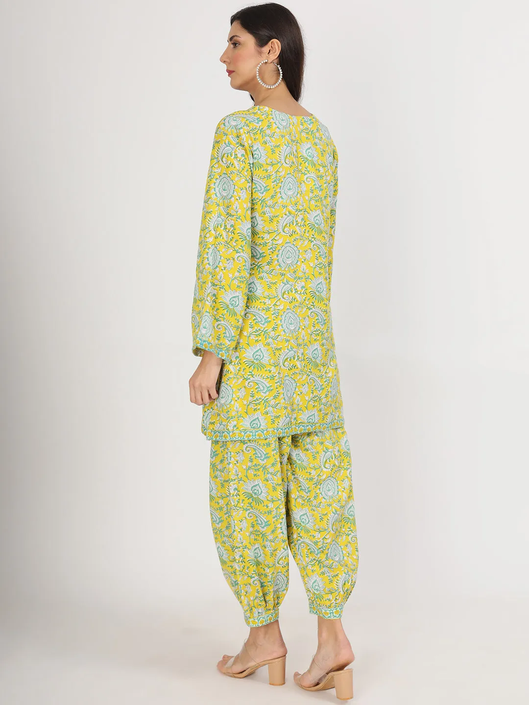 Divena Mustard Floral Print Rayon Co-ord set