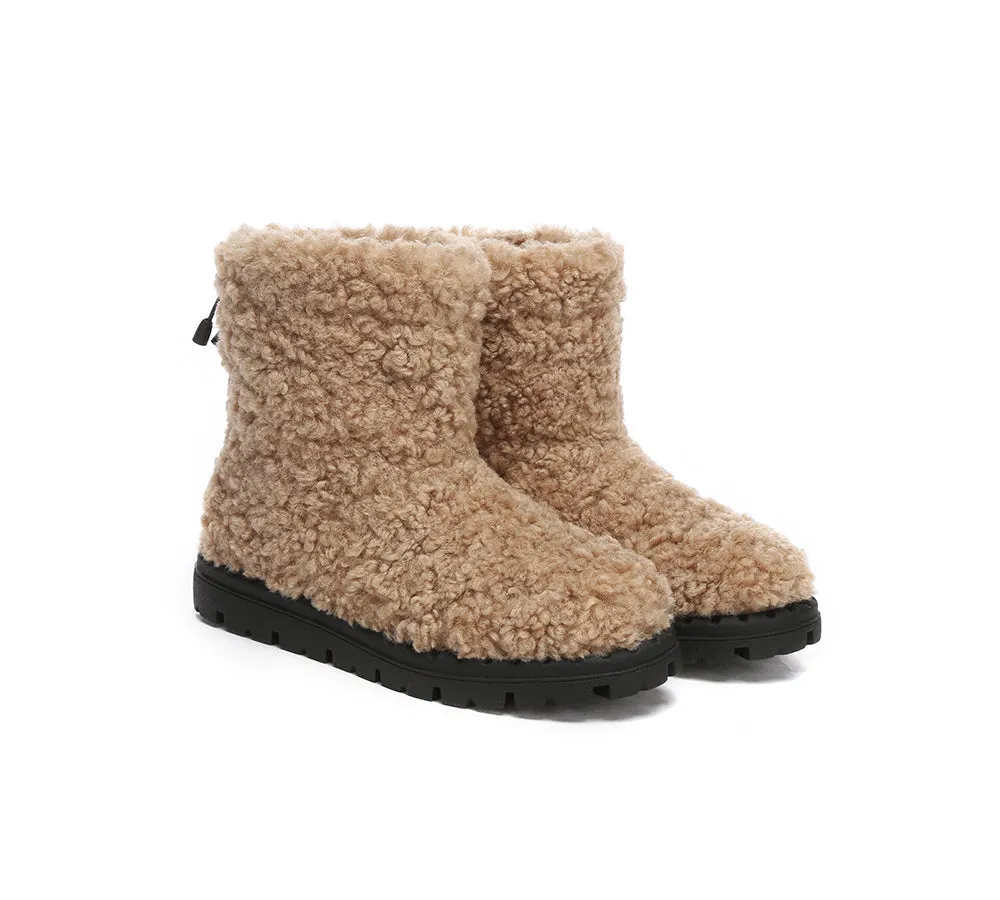 EVERAU UGG Sheepskin Wool Plush Drawstring Boots Peggy