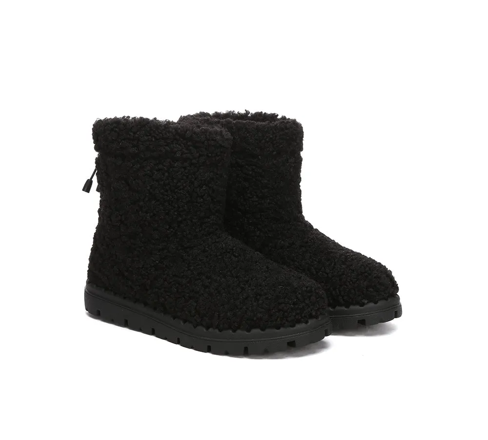 EVERAU UGG Sheepskin Wool Plush Drawstring Boots Peggy