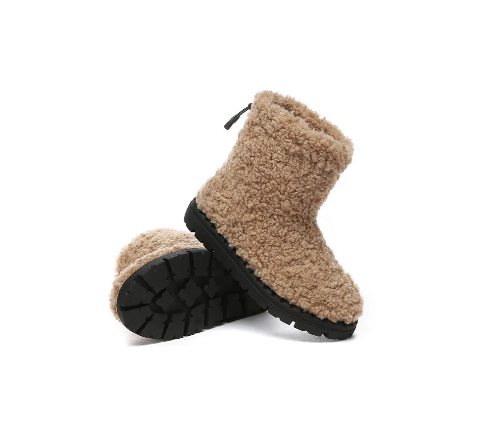 EVERAU UGG Sheepskin Wool Plush Drawstring Boots Peggy