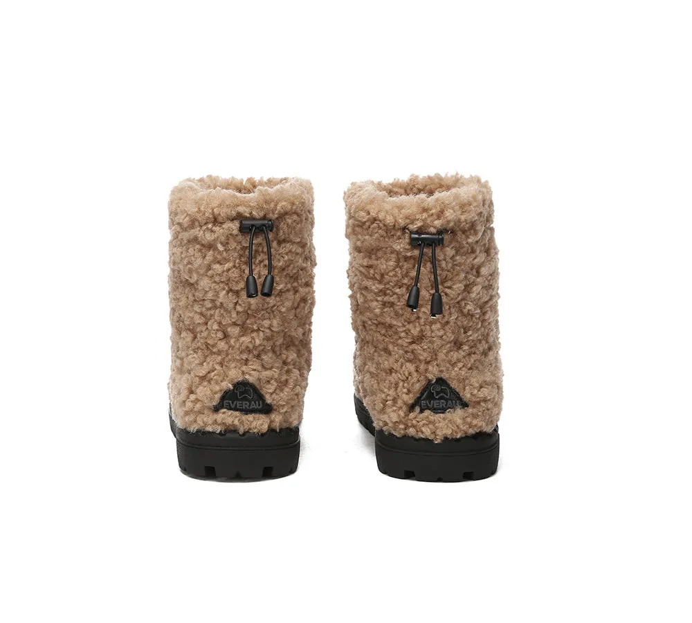 EVERAU UGG Sheepskin Wool Plush Drawstring Boots Peggy