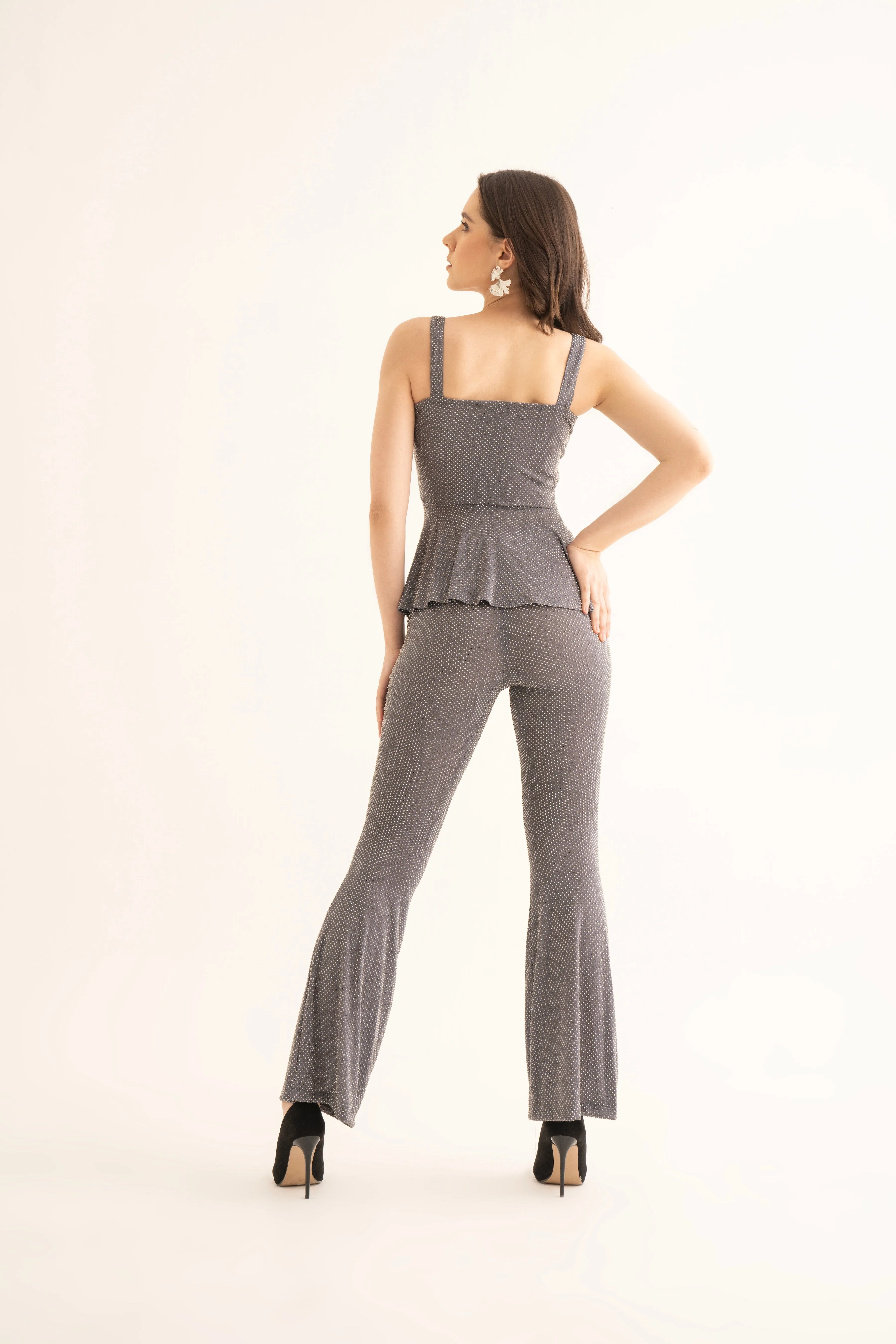 Grey Rhineston Bell Bottoms