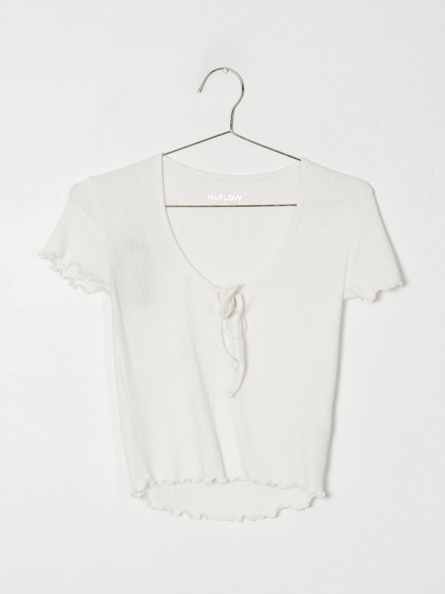 HARLOW POINTELLE SCOOP TEE - CLEARANCE