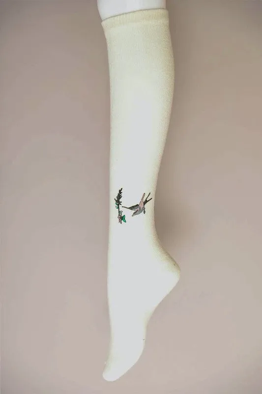 Hummingbird Wool Knee High Socks