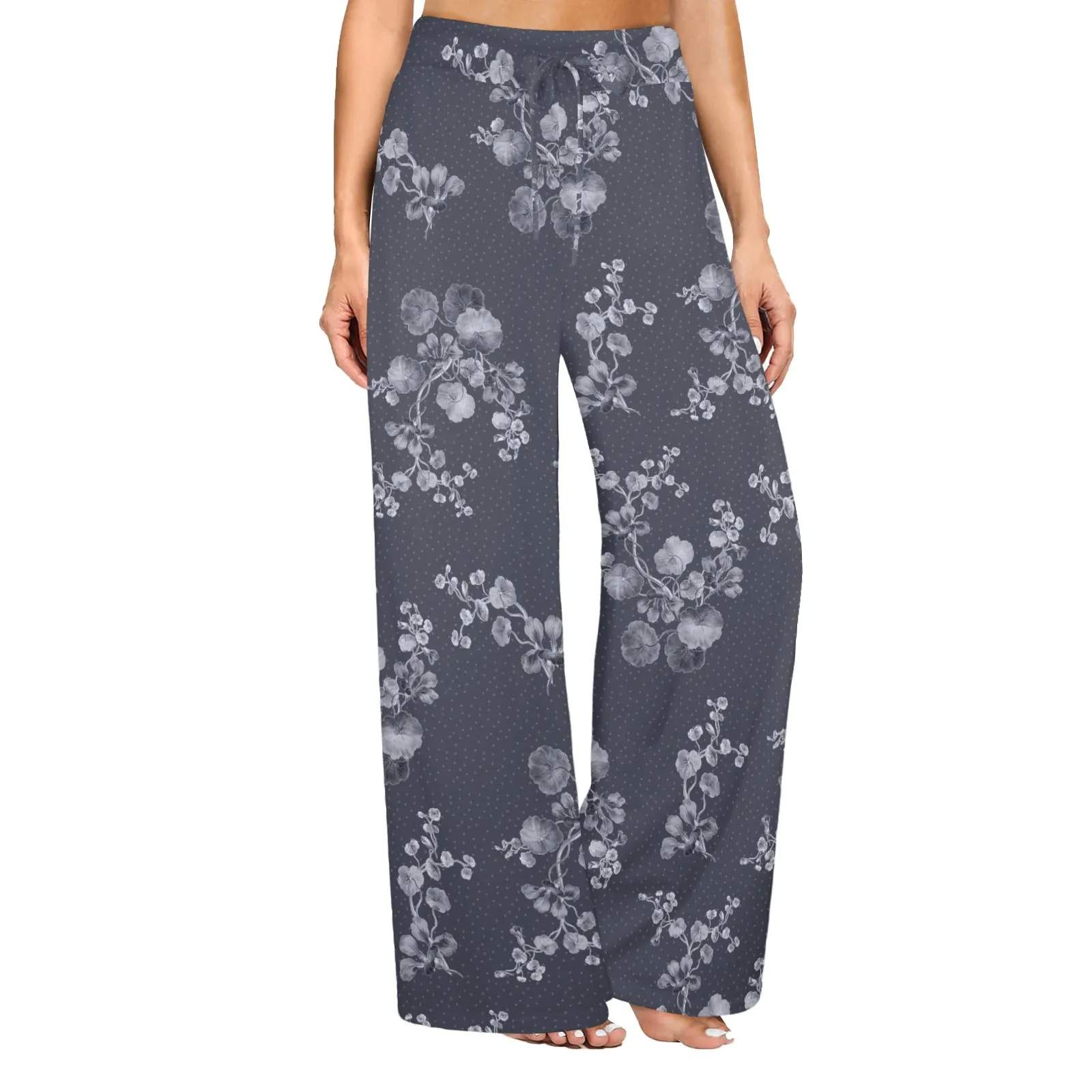 ink well floral print Women's Wide Leg Lounge Pants (Model L77)