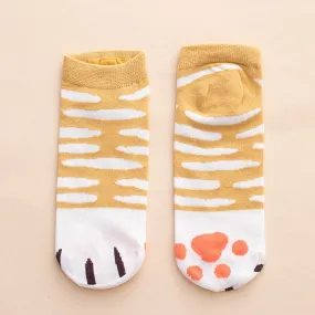 Kawaii Cute Ankle Socks - Cat Paws Yellow Stripes