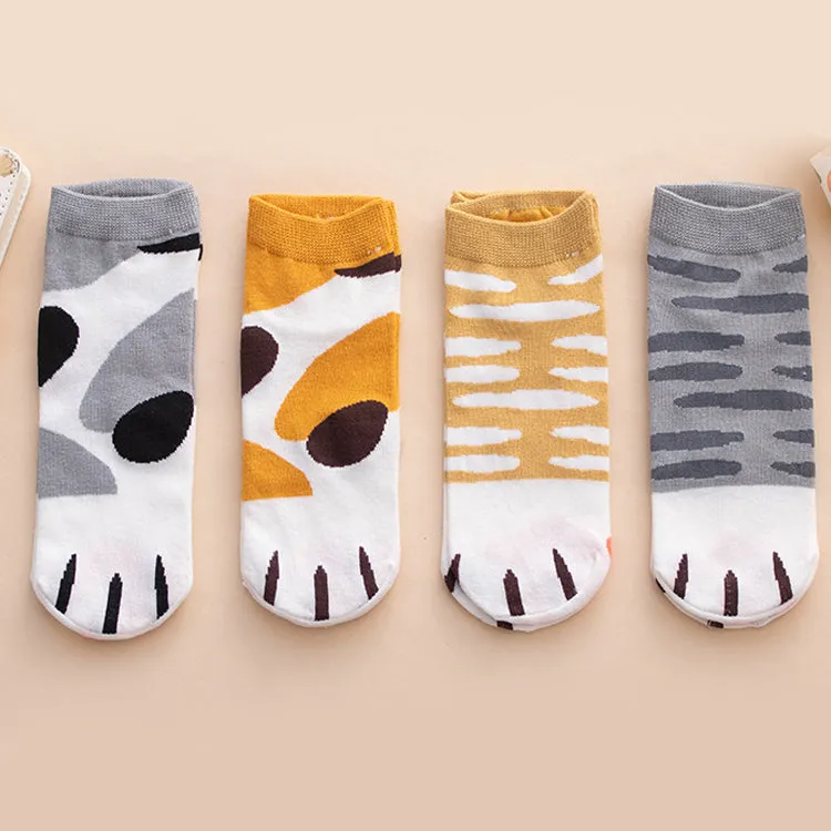 Kawaii Cute Ankle Socks - Cat Paws Yellow Stripes