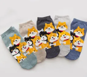 Kawaii Cute Ankle Socks - Puppies Set of 5