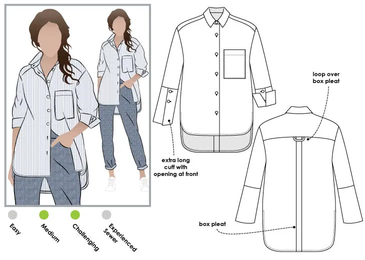 Lauren Boyfriend Shirt Sewing Pattern by Style Arc, sizes 4-30