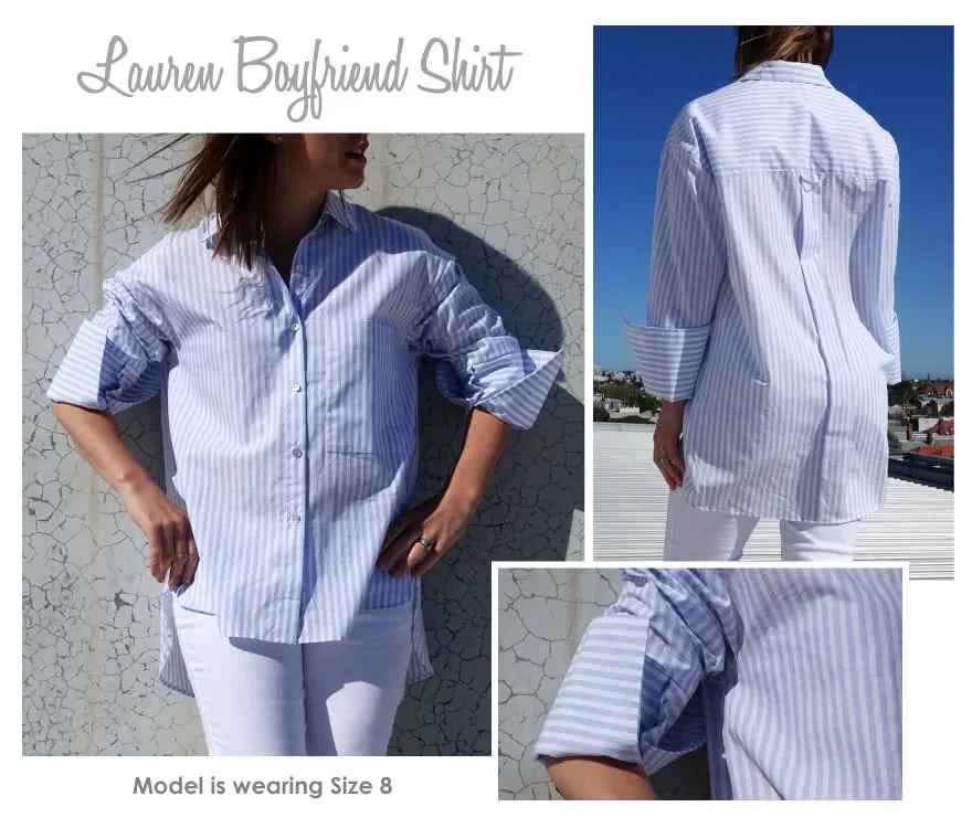 Lauren Boyfriend Shirt Sewing Pattern by Style Arc, sizes 4-30