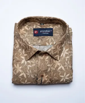 Light Brown Color Floral Moroccan print Shirt For Men