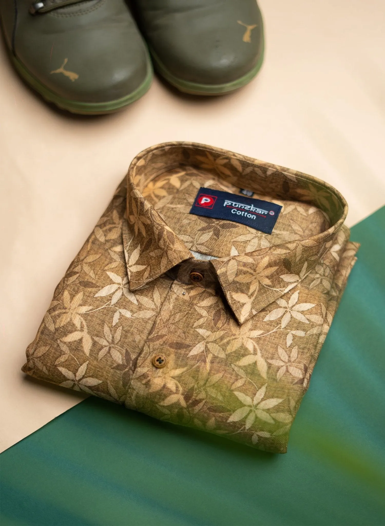 Light Brown Color Floral Moroccan print Shirt For Men