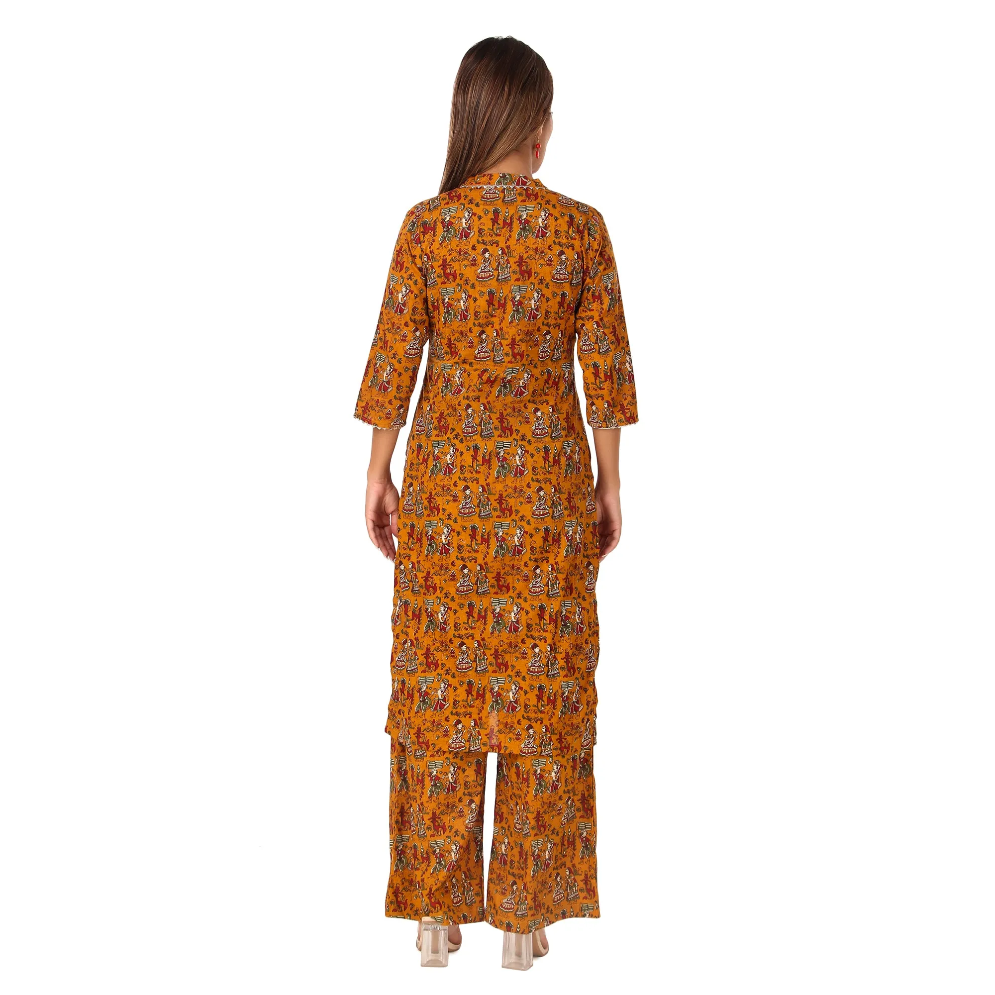 MAGNETISM Kalamkari Cotton Kurti Pant Mustard