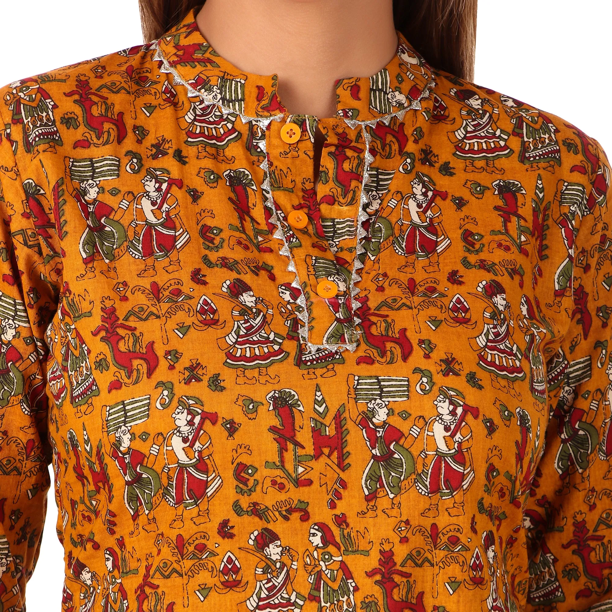 MAGNETISM Kalamkari Cotton Kurti Pant Mustard