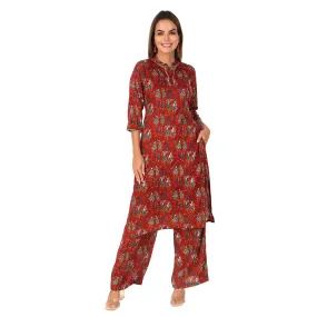 MAGNETISM  Kalamkari GUJRI Print Cotton Kurti with  Pant Maroon